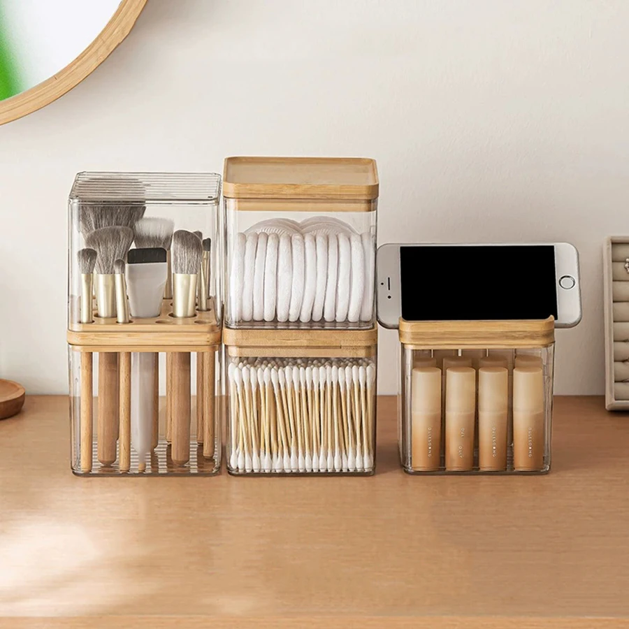 

Dustproof Cosmetic Storage Box with Cover for Desktop Makeup Brushes Cotton Swabs Lipstick Samples Skin Care Products Organizer
