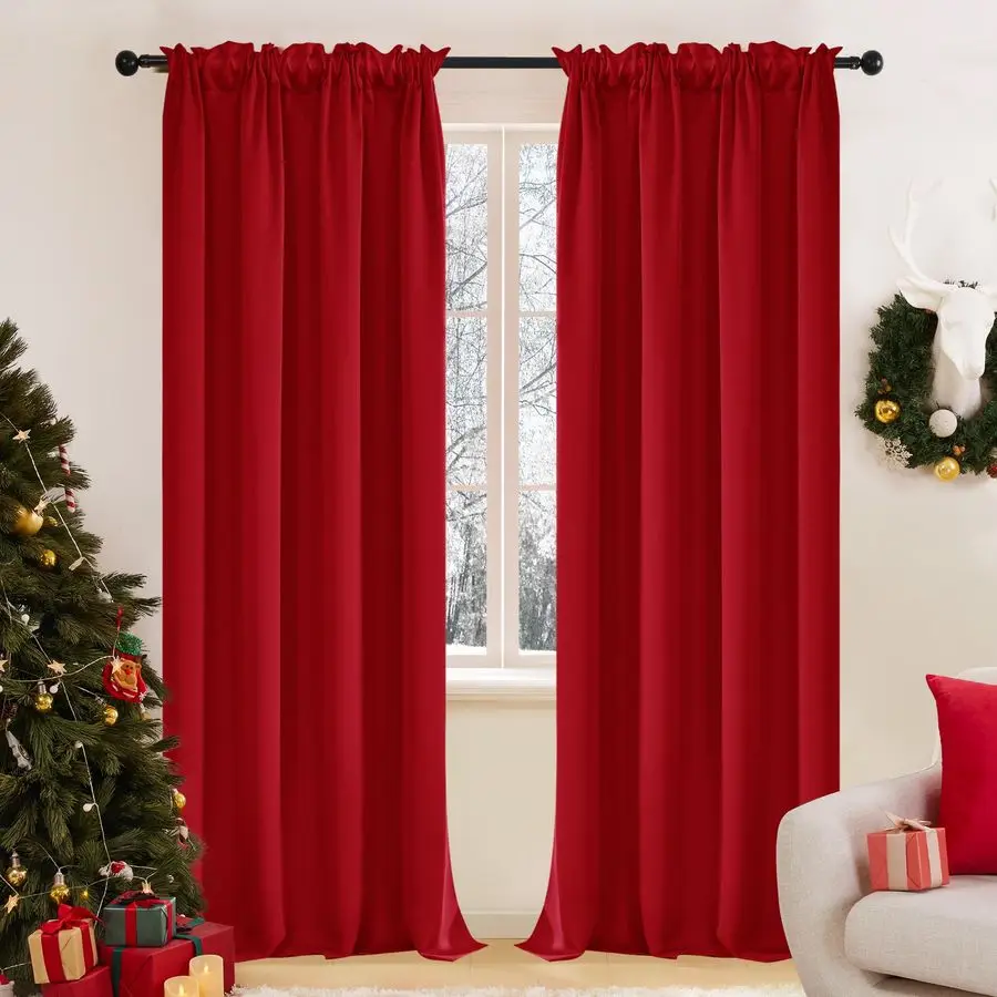 

Blackout Christmas Curtains, Thermal Insulated Rod Pocket Window Drapes, Noise Reducing, OekoTEX Certified, Room Darkening Curta