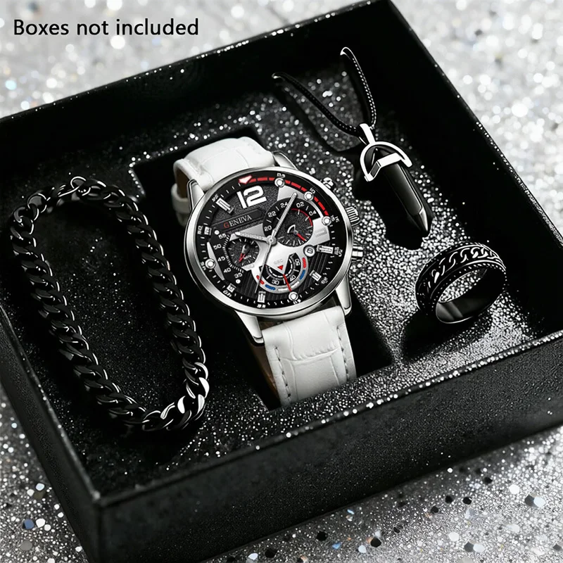 4pcs Men Fashion Watch Luxury Business Style Men's Watch Set, Perfect Gift for Daily Wear, Birthdays, Christmas, Father's Day