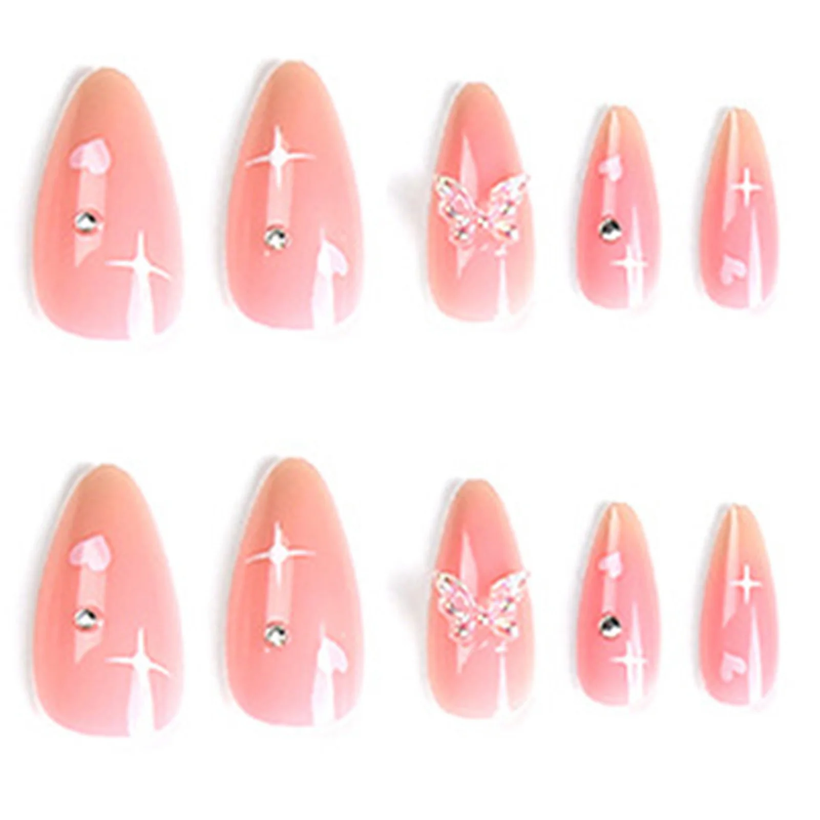 Pink Butterfly Almond False Nails Lasting Effect with Moderate Thickness Nails for Professional Nail Salon