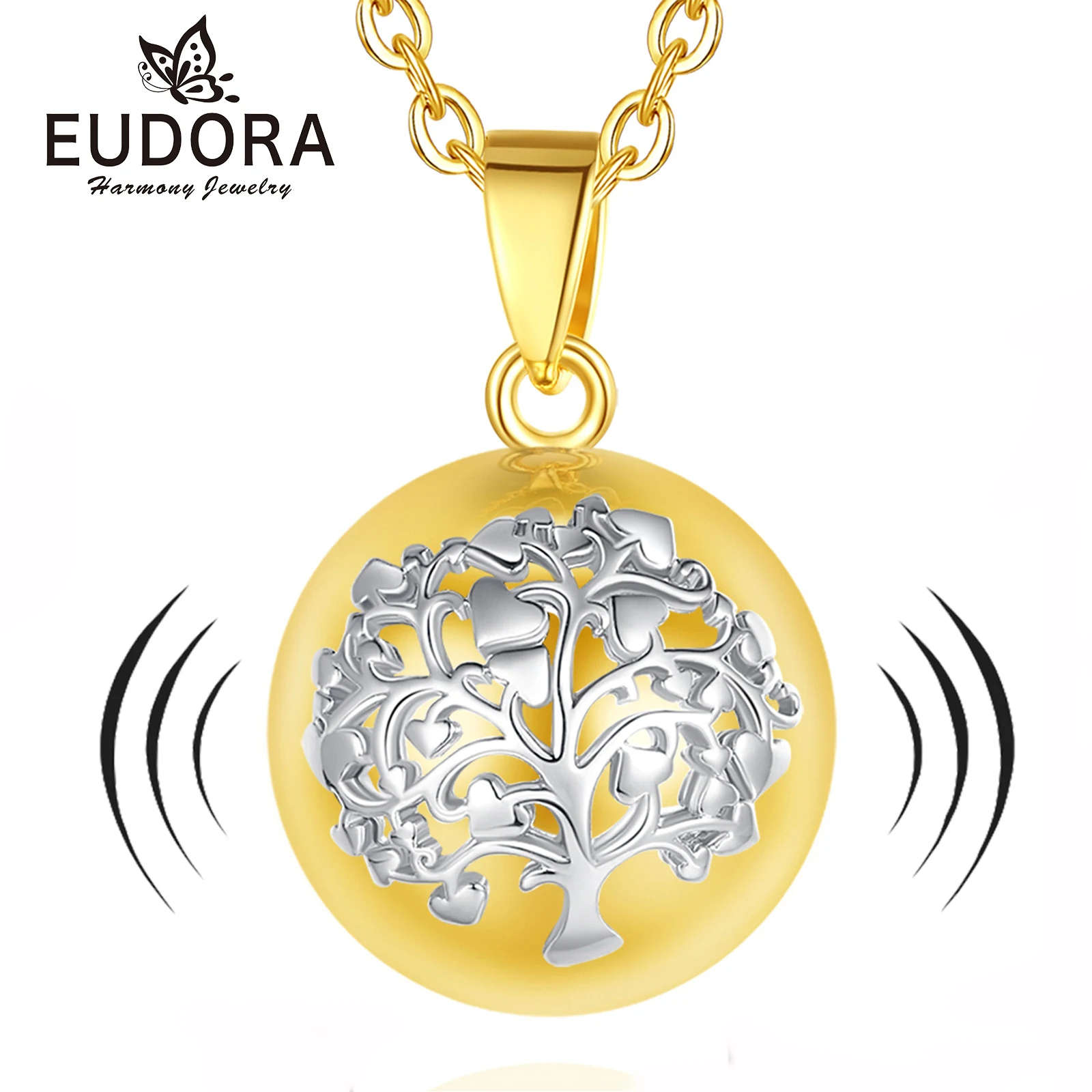 Eudora Bola de Grossesse Necklace 20mm Ball Tree of Life Angel Caller Musical Bell Pendant DIY Jewelry Gift for Pregnant Women