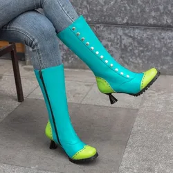 Fashion Women Knee Boots Rivet Zipper Boot 2025 New Riding Boots Female Autumn Winter Long Booties Mujer Size 34-43