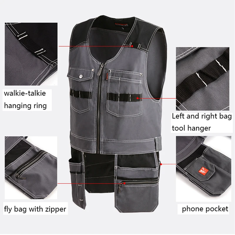 Multifunctional Work Suit Electricians Automotive Maintenance Mechanical  Woodworking Reflective Wear-Resistant Cotton Work Vest