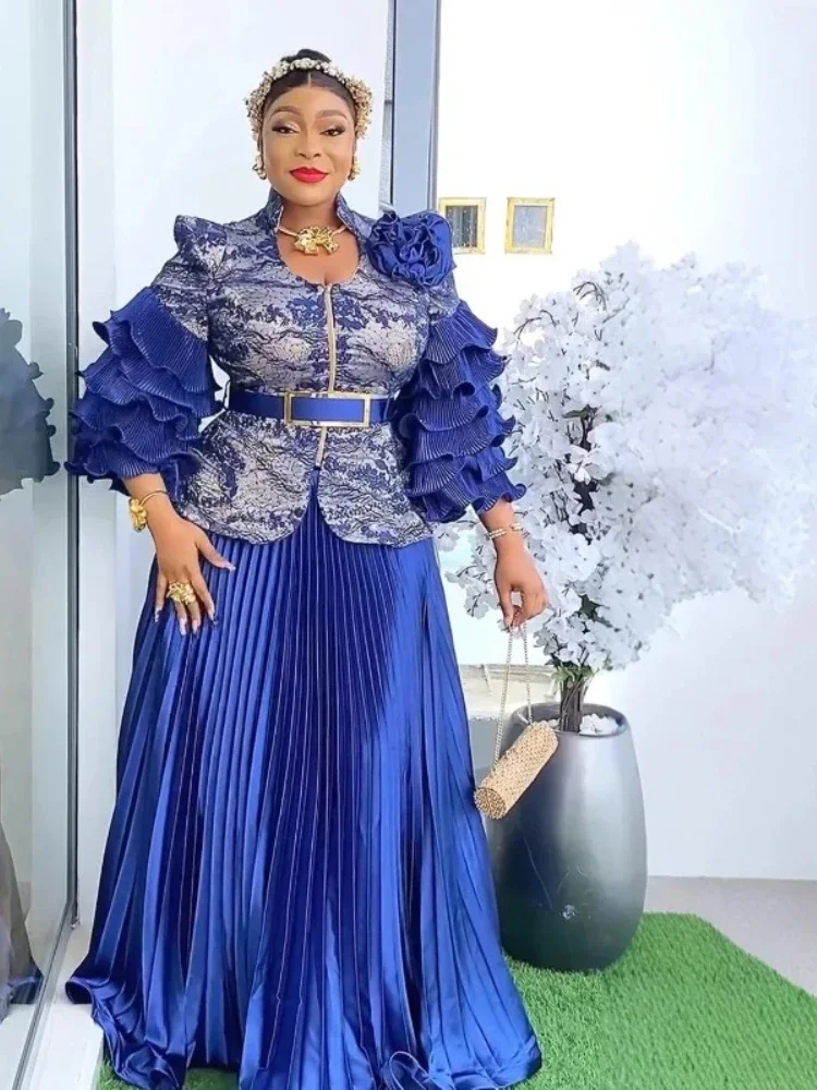 

Элегантные африканские платья для женщин, мода 2025, длинное платье с рюшами и рукавами для свадебной вечеринки, вечернее платье больших размеров, женская одежда