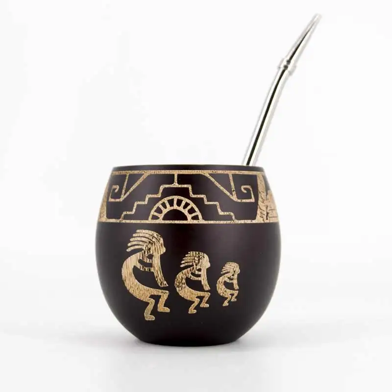 Houten yerba kalebas mate thee cup 6oz handgemaakt natuurlijk hout koffie water cup met lepel stro bombilla 180ml