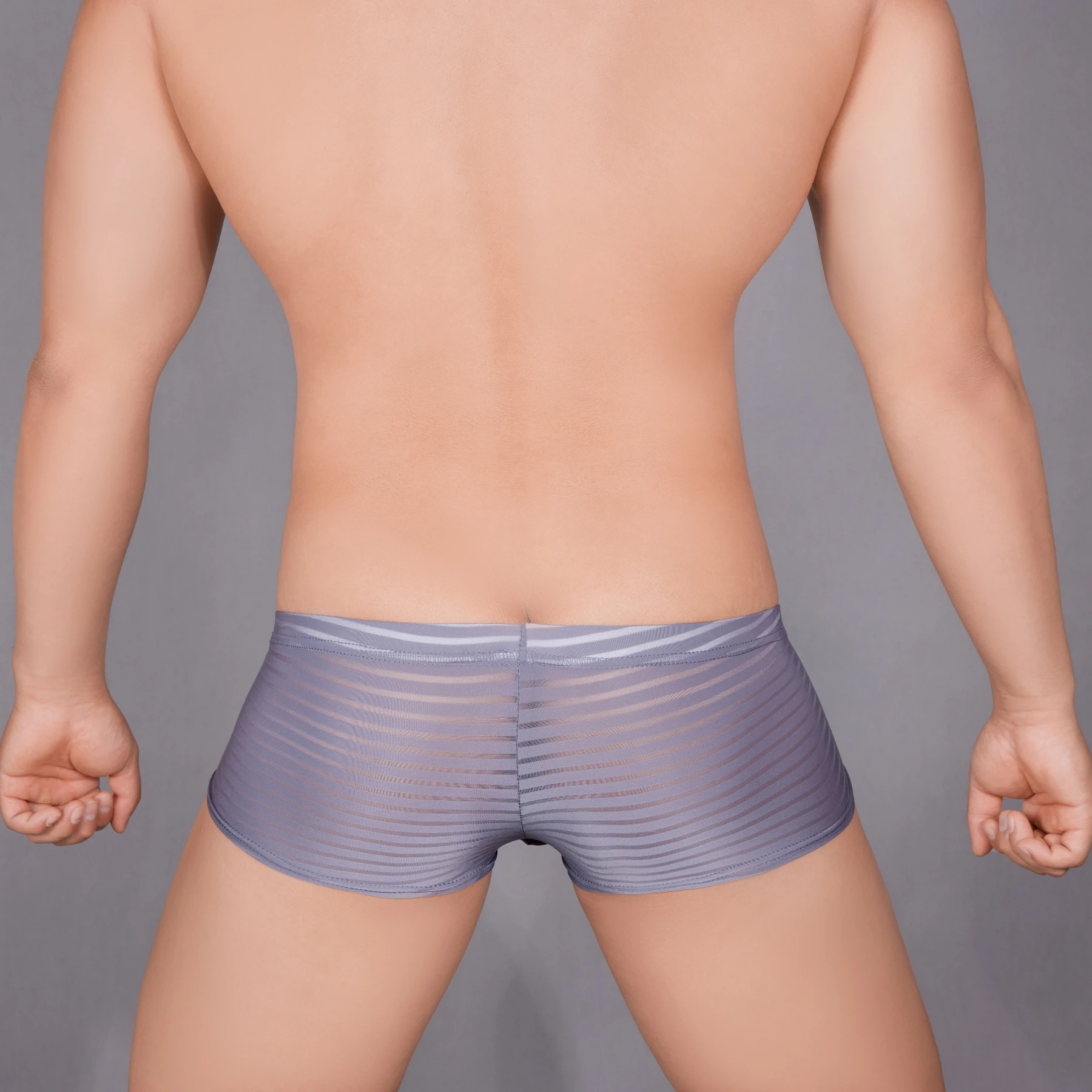 Men Sexy Hot Pants Stripe Boxer Shorts Translucent High Elasticity Underwear Male Thin Super Soft Comfortable Stretchy BallPouch