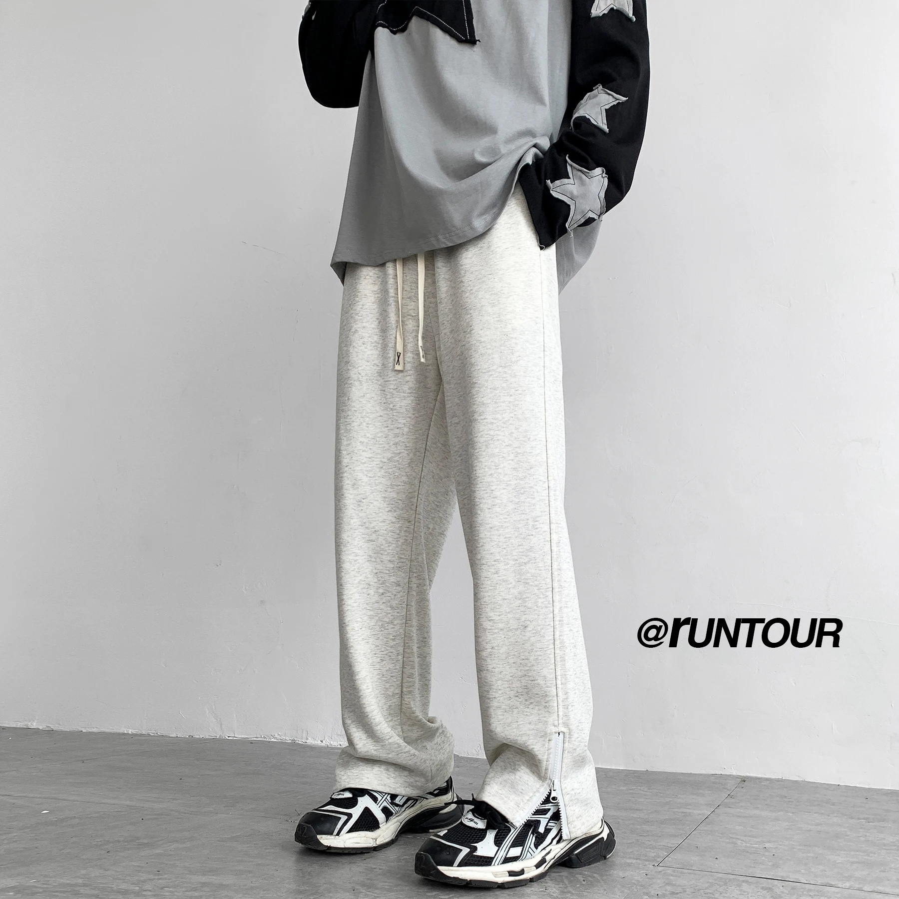 

Мужские спортивные брюки на молнии с разрезами, прямого кроя, свободные, плотные, повседневные, длинные, модные, для отдыха, весна-осень