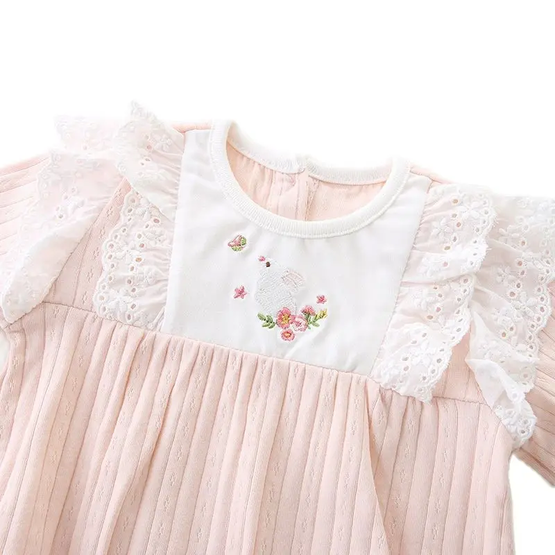 Spring Autumn Cute Long Sleeve Baby Clothing with a Bunny Hat Fashion Pink Romper Newborn Cotton One-Pieces Bodysuits 0-18M