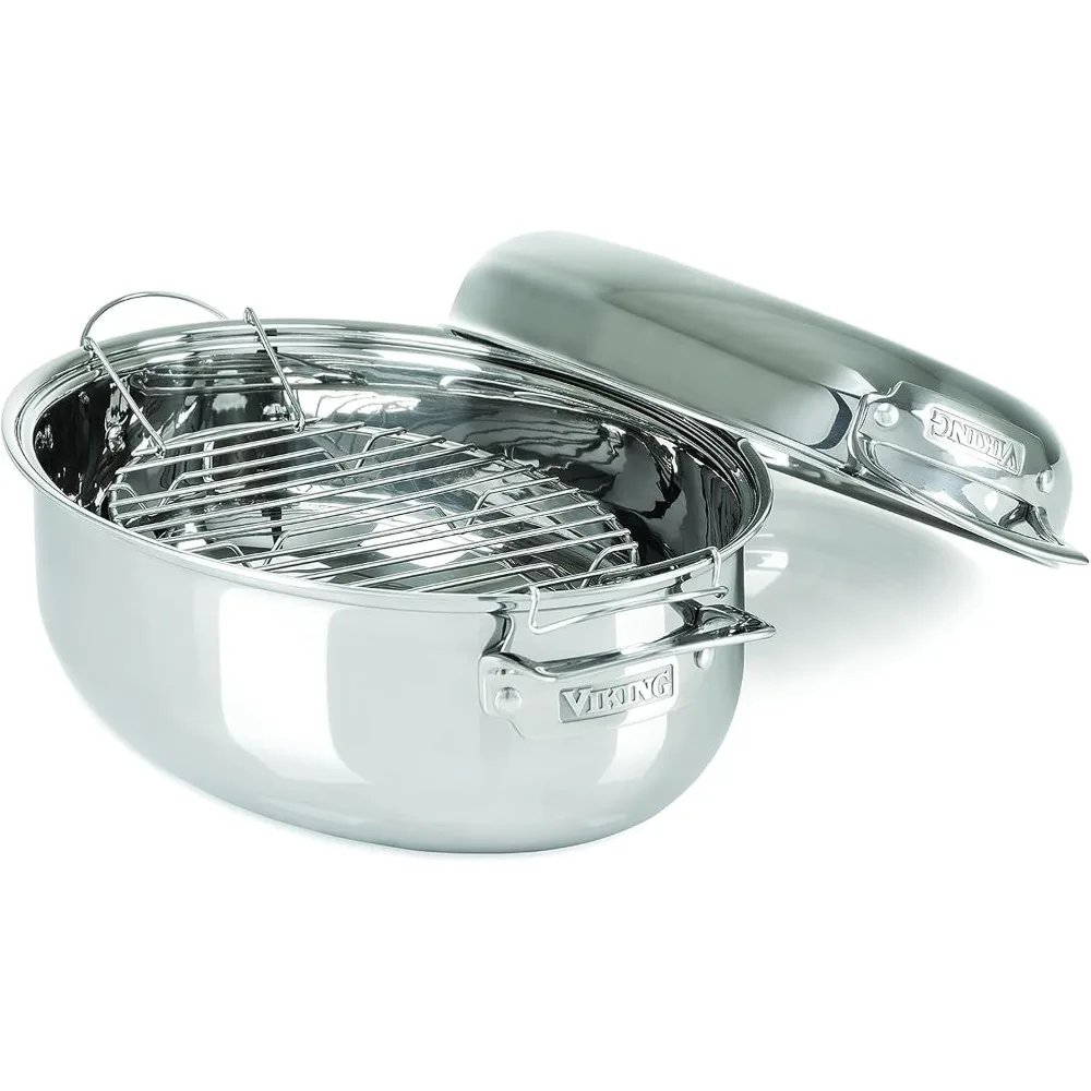 

Stainless Steel 8.5 Quart Oval Roasting Pan with Induction Lid and Rack for Large Meals