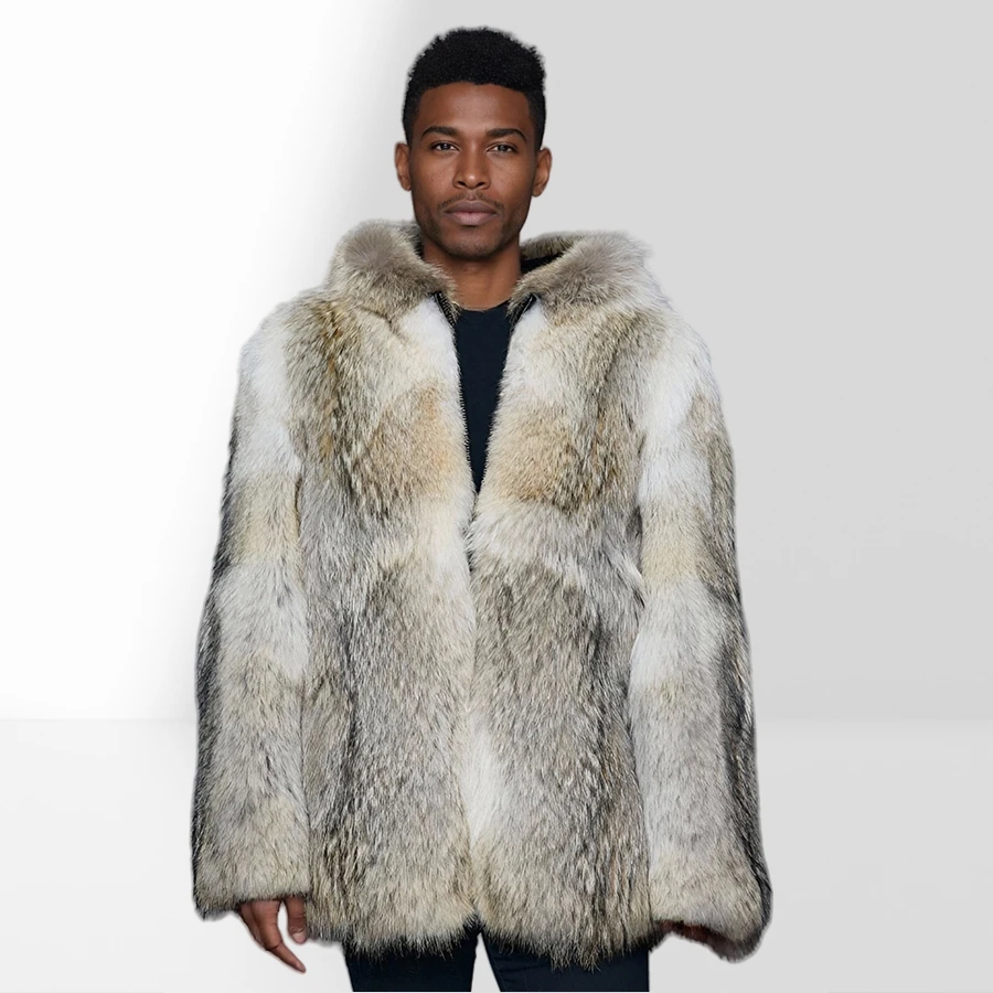 

Куртка из натурального меха койота с капюшоном, мужские зимние куртки, натуральная полная кожа, куртка из меха койота, меховая куртка, бестселлер