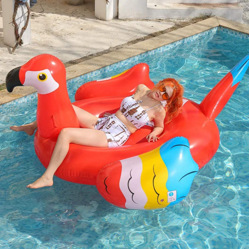 Anel de natação flutuante inflável vermelho para papagaio, brinquedo de água durável para piscina de praia para adultos e crianças, diversão de verão