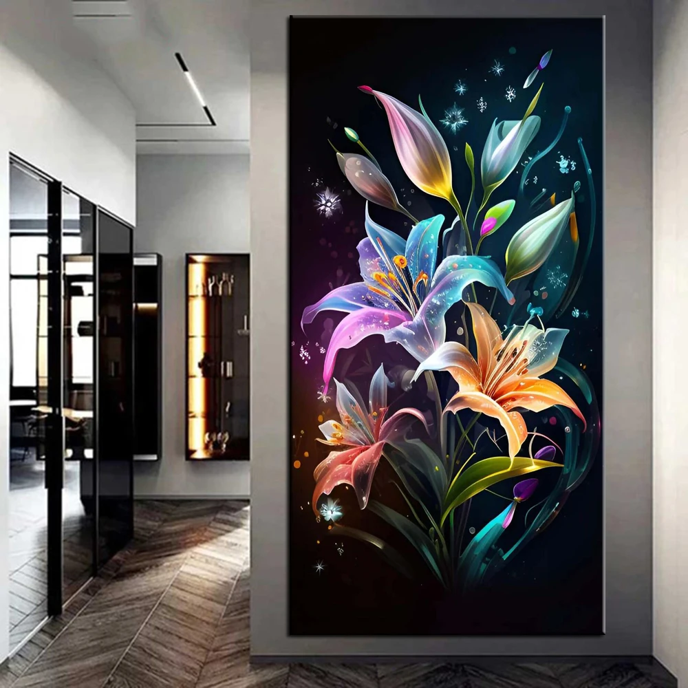 5D DIY Diamond Painting Beautiful Colorful Lily Flower Mosaic Embroidery Full Drill Cross Stitch Rhinestones Home Decor J3608