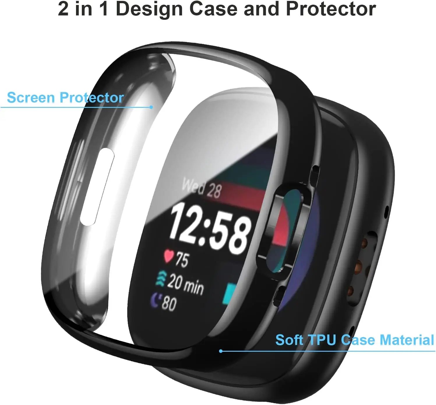 Screen Protector For Fitbit Versa 4/Sense 2 Case Accessories Soft TPU Plated Case All-Around Protective Screen Full Cover Bumper