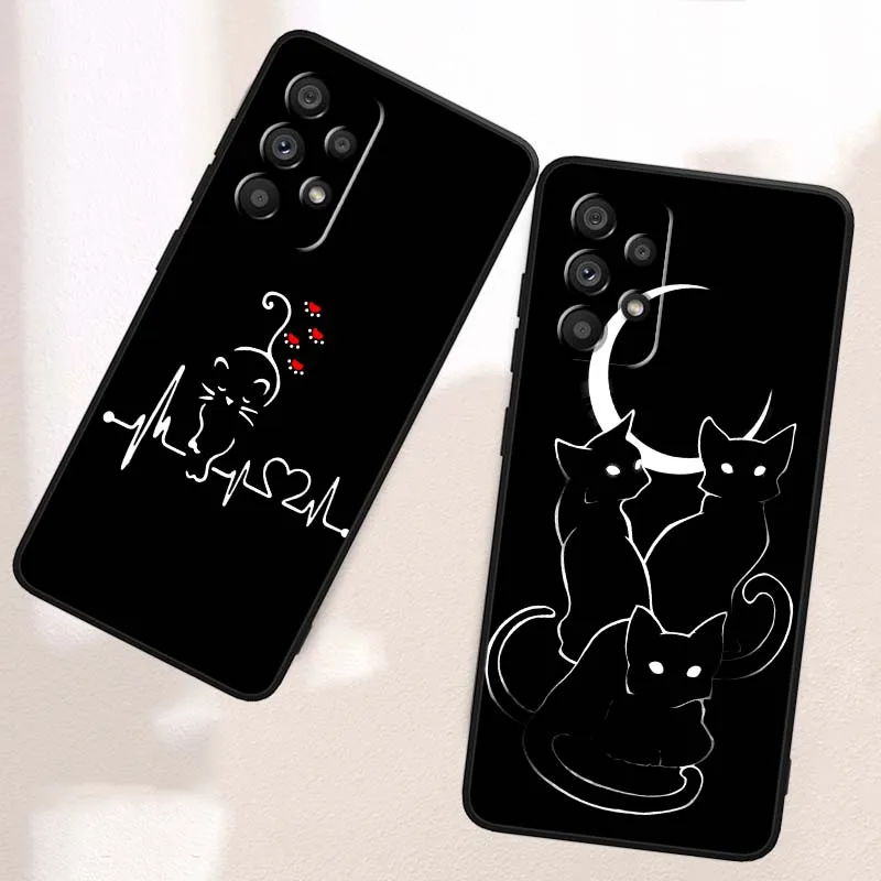 Dark Anime Cat Art Cover für Samsung A41 A35 A34 A33 A32 A25 A24 A23 A21s A06 A05 A04 A03 Note 10 20 Ultra 5G Schwarz