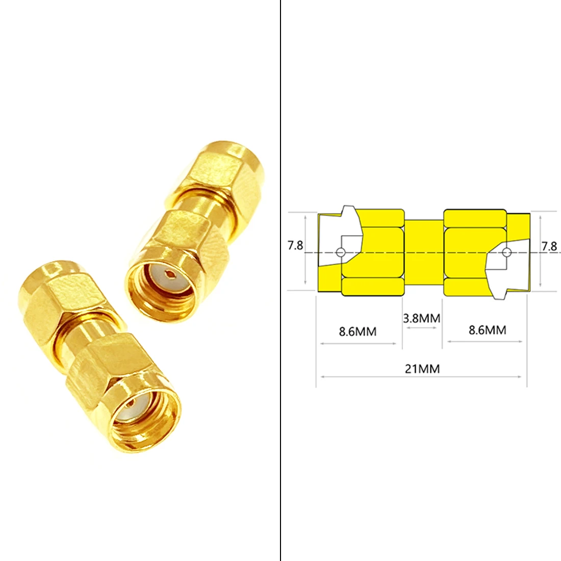 1pc Reverse RP SMA Male Plug to RP SMA Male Inner Hole RF Coax Adapter Coupler Straight Goldplated Wholesale for WIFI New