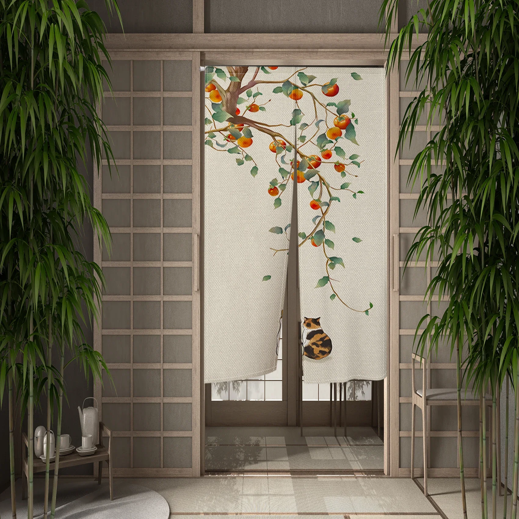 Japanese Auspicious Pattern Door Curtains Dining Room Partition Velcro Doorway Curtains Kitchen Entrance Hanging Half Curtain