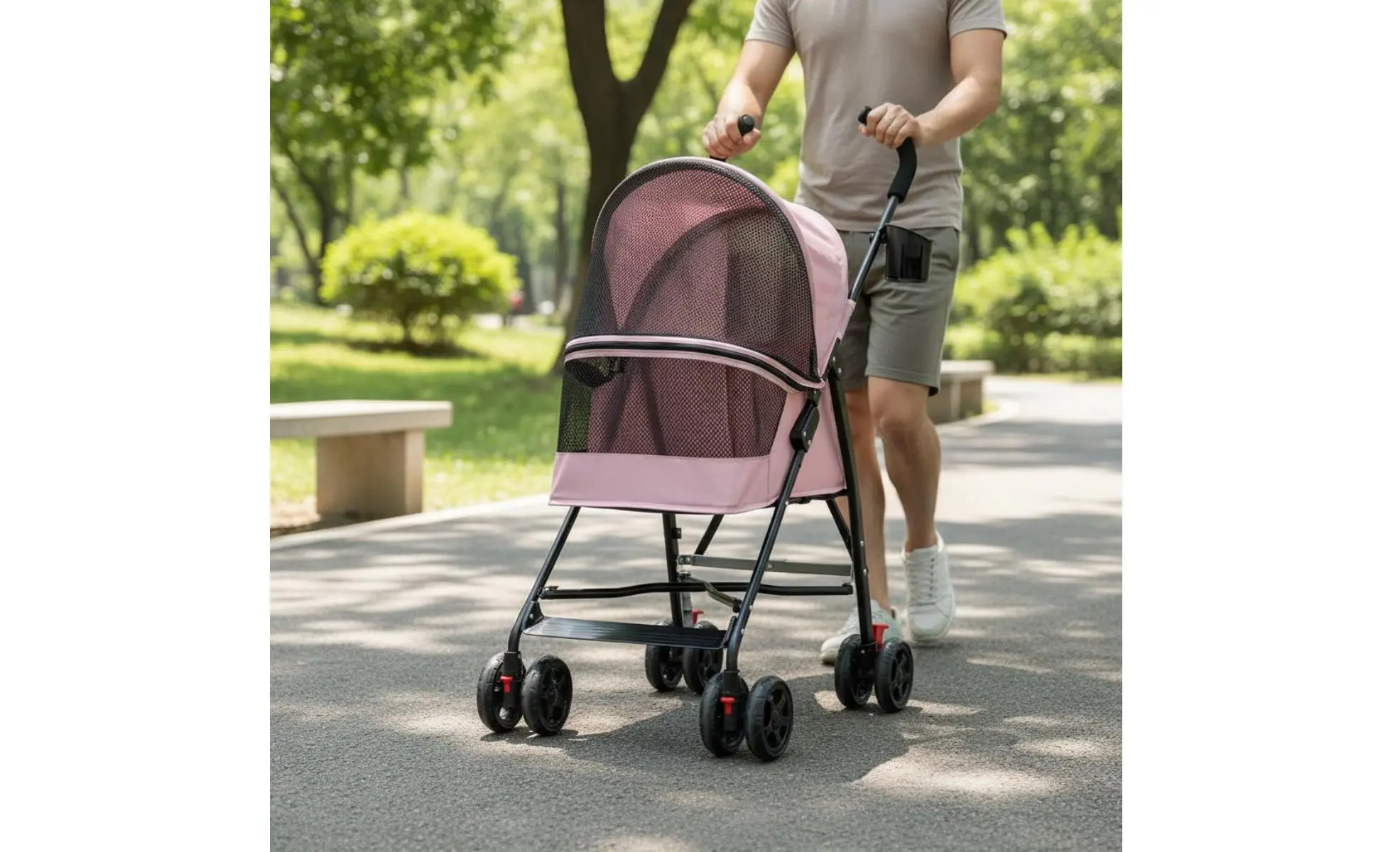 Foldable Pet Stroller Ventilated Lightweight Pet Stroller Brake System Cup Holder for Dogs, Travel, Park