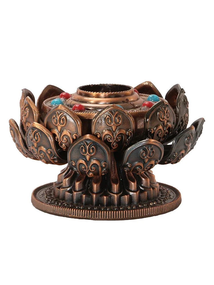 Tibetan alloy hand cranked gold tube lotus base Tibetan desktop home handheld