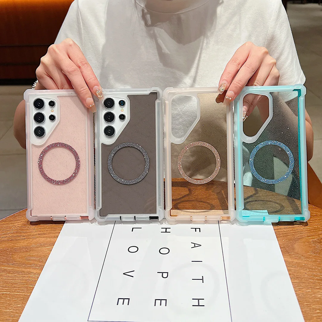 High Quality Dustproof Anti-fall Sturdy Glitter Case For Samsung Galaxy S25 S26 Ultra S24 Plus Magnetic Wireless Charge Cover