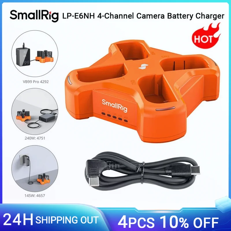 SmallRig LP-E6NH 4-Channel Camera Battery Charger, w 60W Fast Charging LED Display for Image Transmitter Monitor Camcorder -4838