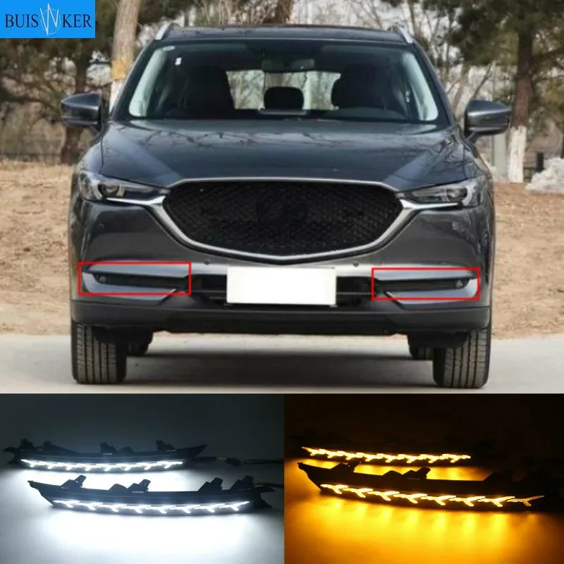 

2Pcs DRL 12V LED Daytime Running Light Fog Lamp Decoration For Mazda CX-5 CX5 2017 2018 2019 Flowing Turn Signal