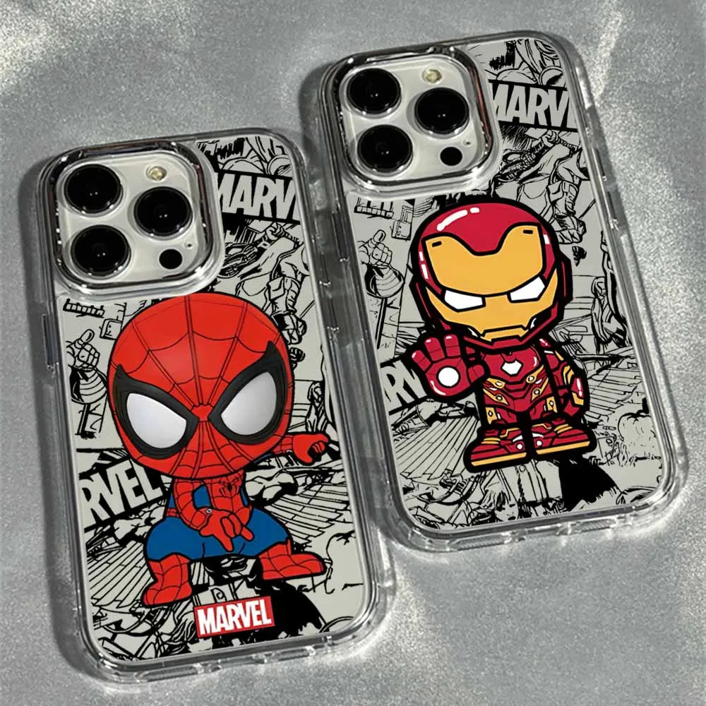 

Marvel Superhero Q Version Phone Case For Apple iPhone 17 AIR 16E 15 14 13 12 11 Pro Max Plus Transparent Soft Cover