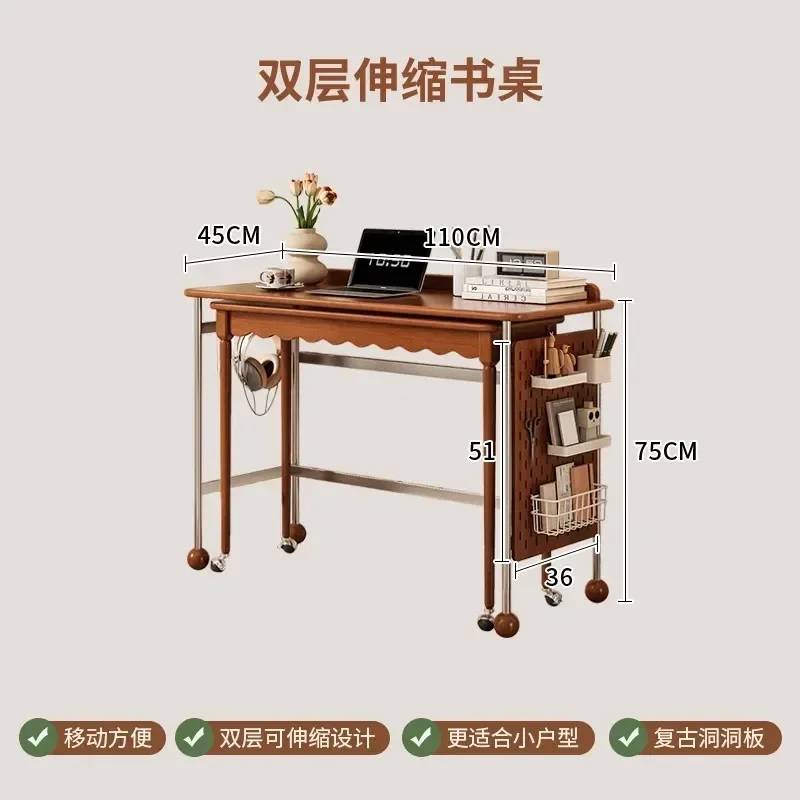 French retro solid wood retractable desk bedroom study home medieval simple rotatable deskAsmt5203