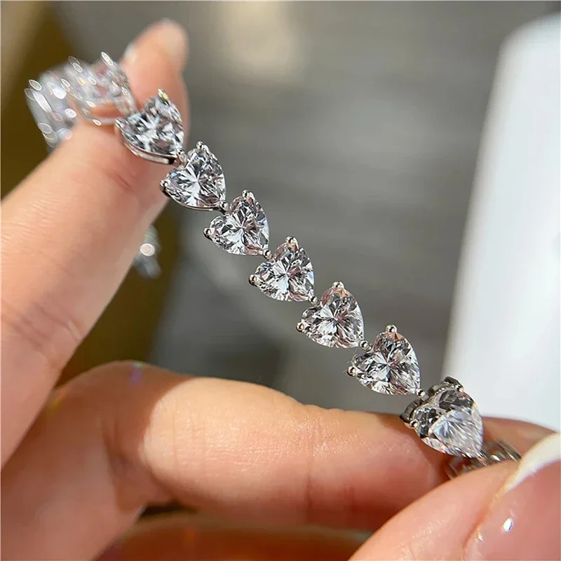 NKHOG Full Moissanite Tennis Bracelets Heart Shape S925 Sterling Silver Sparkling Diamond Bangle Gifts Women Jewelry Certificate