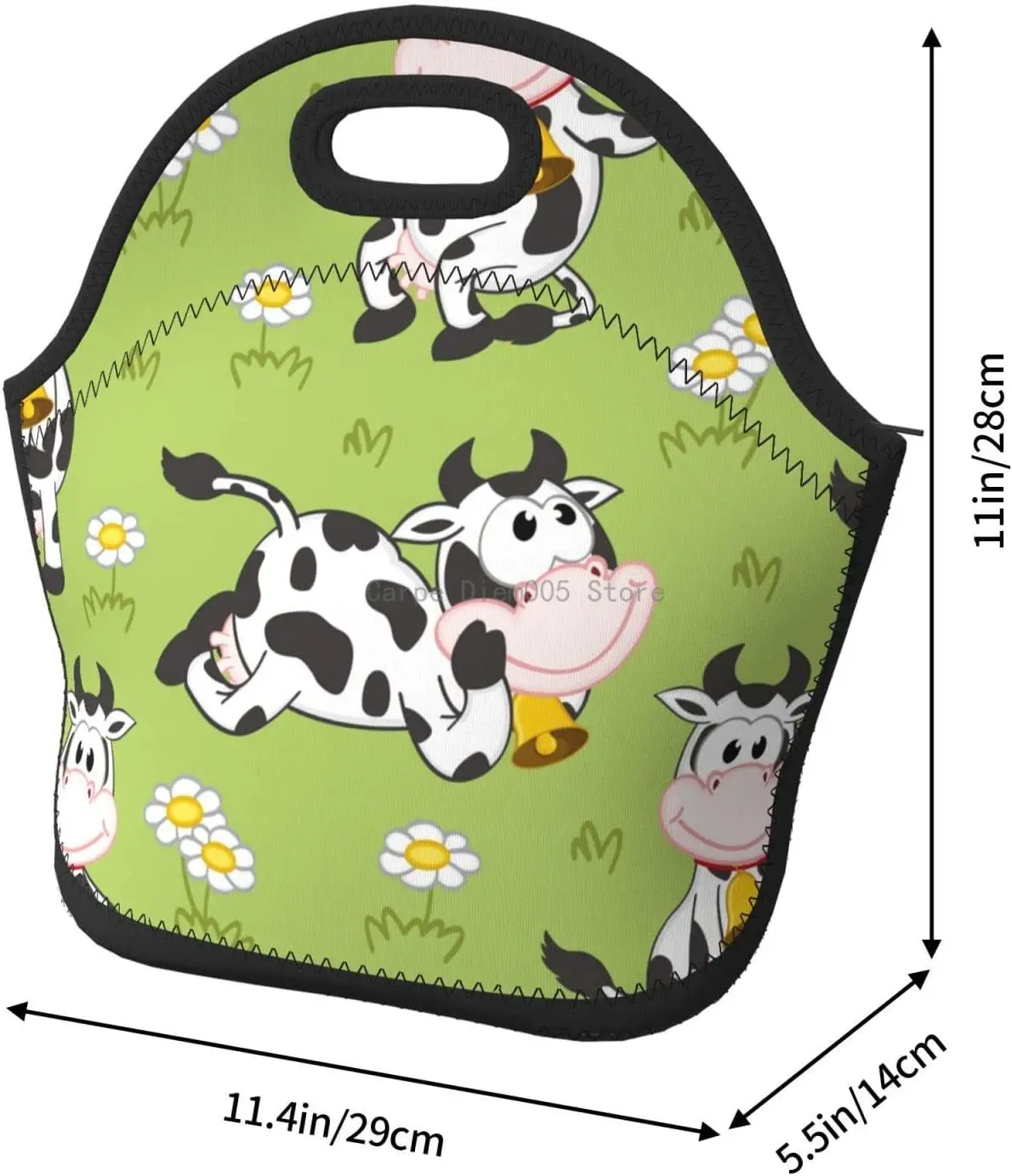 Funny Cow Neo-Prene Lunch Bags Women Men Ther-Mal Insulated Reusable Washable Pic-Nic Tote Lunch Box