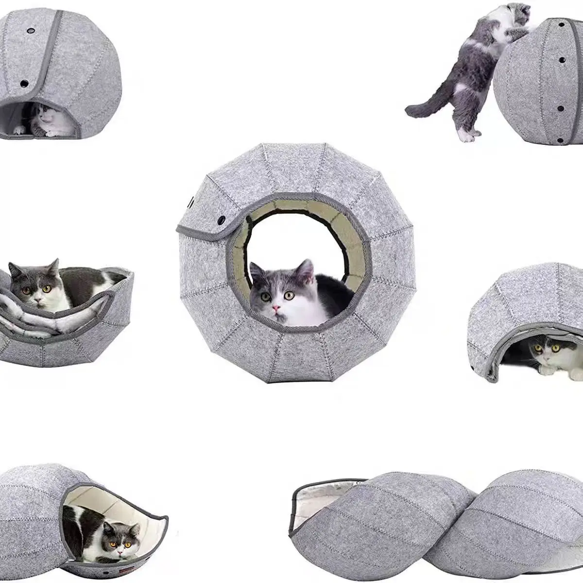 

New Circular Cat Tunnel Pet Bed, Breathable, Semi-enclosed, Foldable, All-season, Multi-functional and Practical Felt Cat Bed