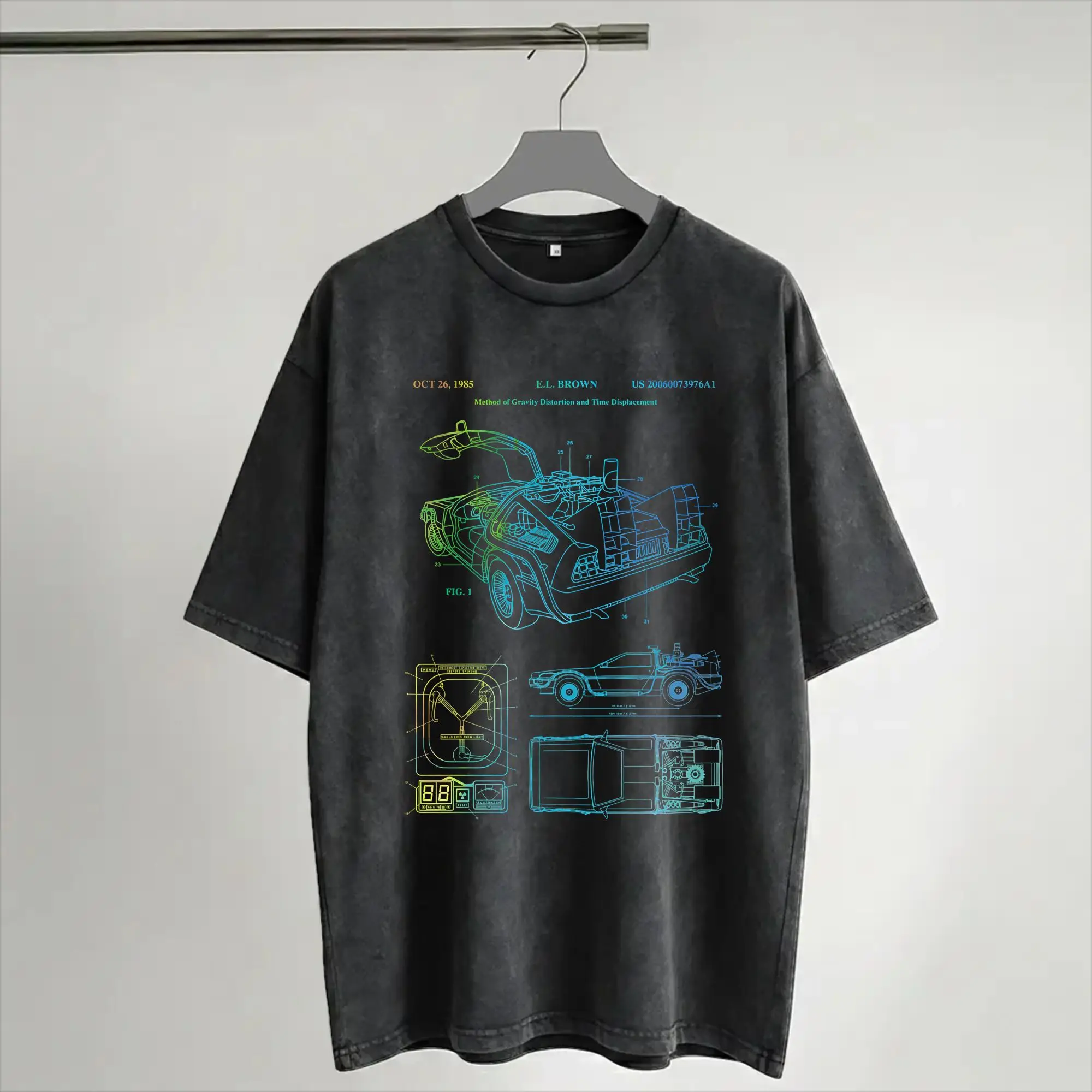 Back to the FutureTime Machine Patent  T Shirt Hip Hop Washed Short Sleeve Oversize T-Shirt  Cool Men Women Streetwear Summer