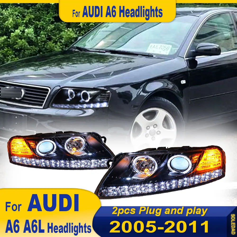 Headlights For Audi A6 2005 2006 2007 2008 2009 2010 2011 LED Headlamp Plug and play Head Front Light Daytime running light