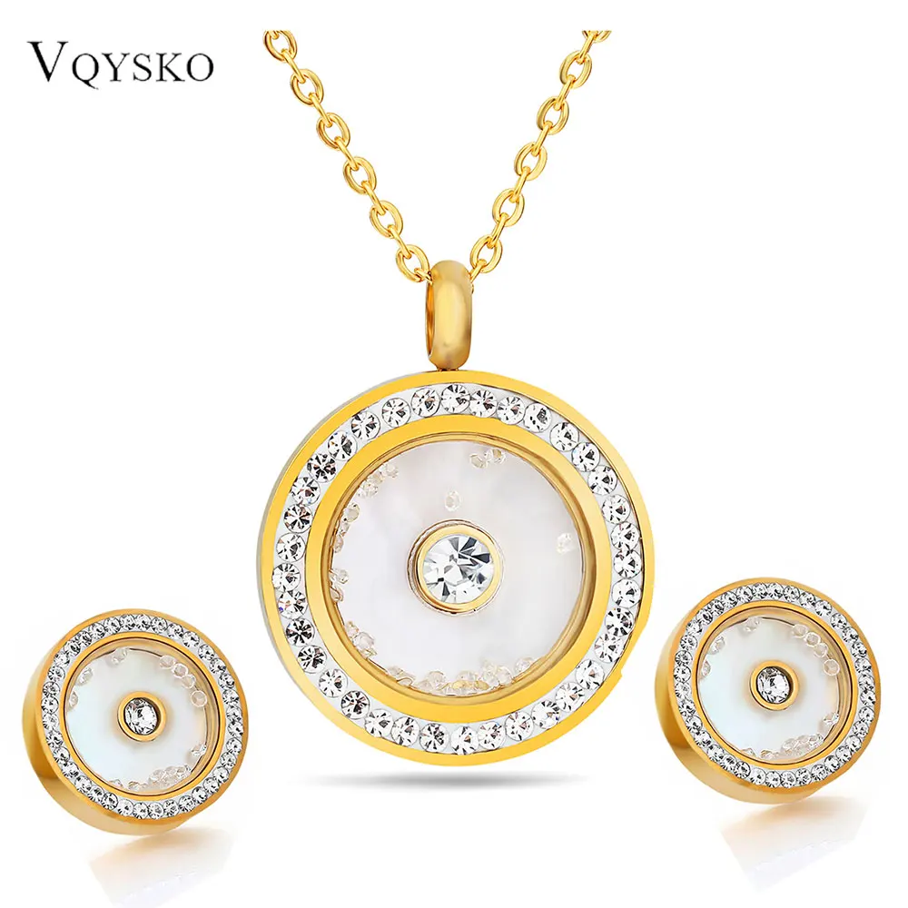 316L Stainless Steel Crystal Jewelry Gold Color Wedding Jewelry Sets with necklaces stud earrings for women