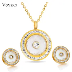 316L Stainless Steel Crystal Jewelry Gold Color Wedding Jewelry Sets with necklaces stud earrings for women