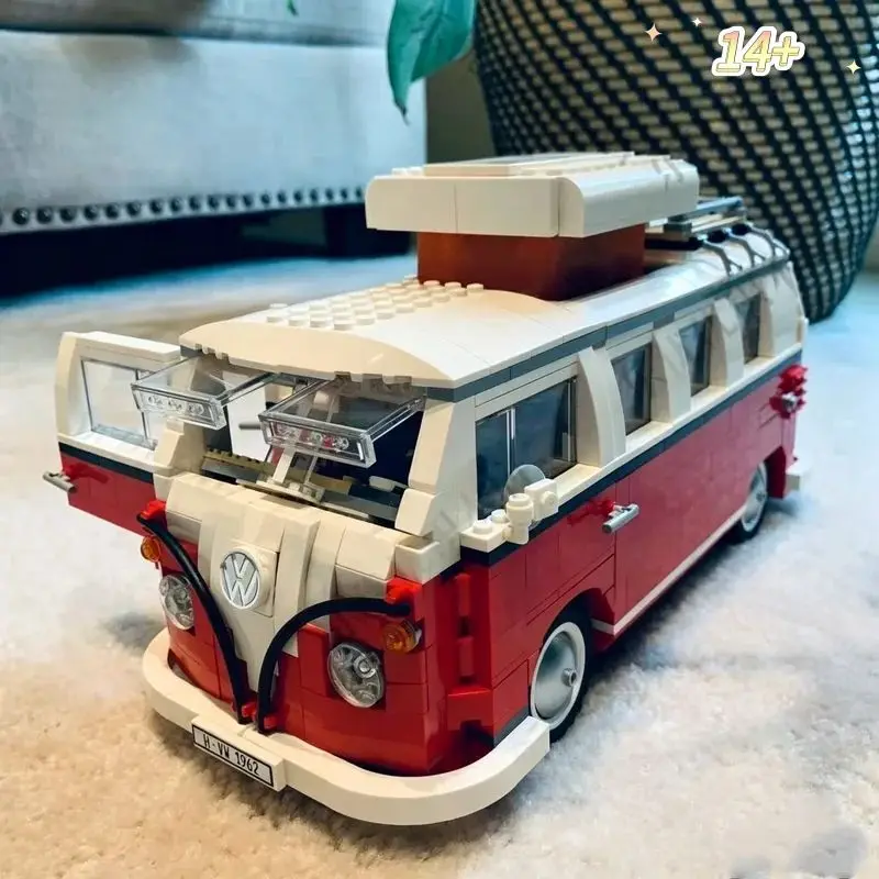 In Stock Camping car brick creative bus T1 type green picnic car building blocks for boys and girls, birthday gifts for Adults