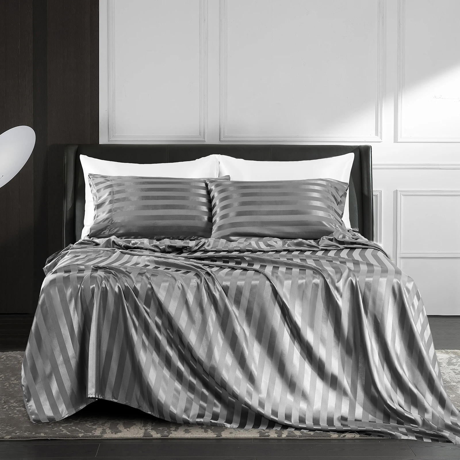 3/4pcs Queen King Size Luxury Bed Sheet Set Covers Satin Black Bed Sheets Pillowcase Flat Fitted Double Sheet Bedclothes