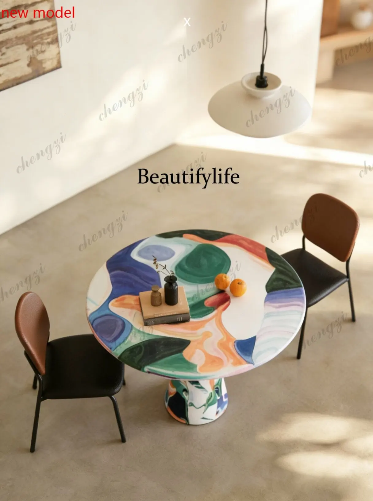 Hand painted color round, creative, decorative table modern, dining tableN138