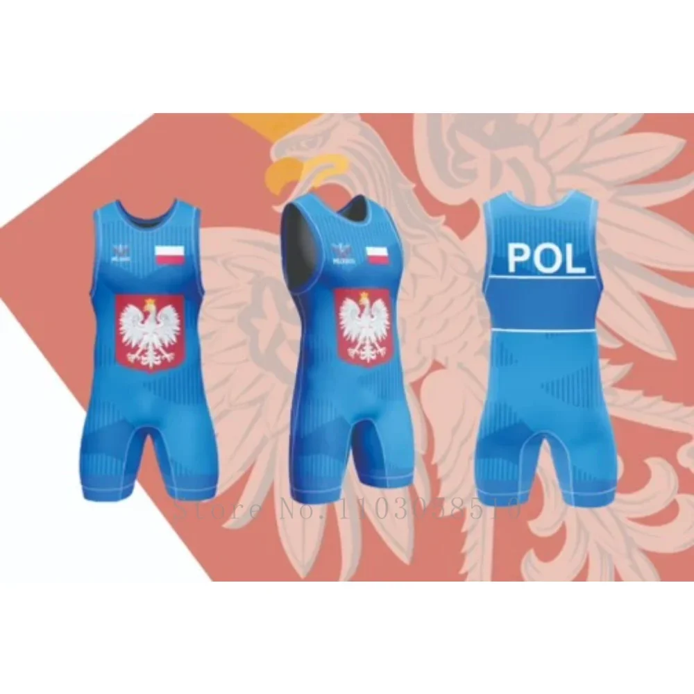 Poland Singlet MELKHOSU Team Singlet professional-grade competition suit Wrestlers tournaments Bodybuilding weightlifting suit