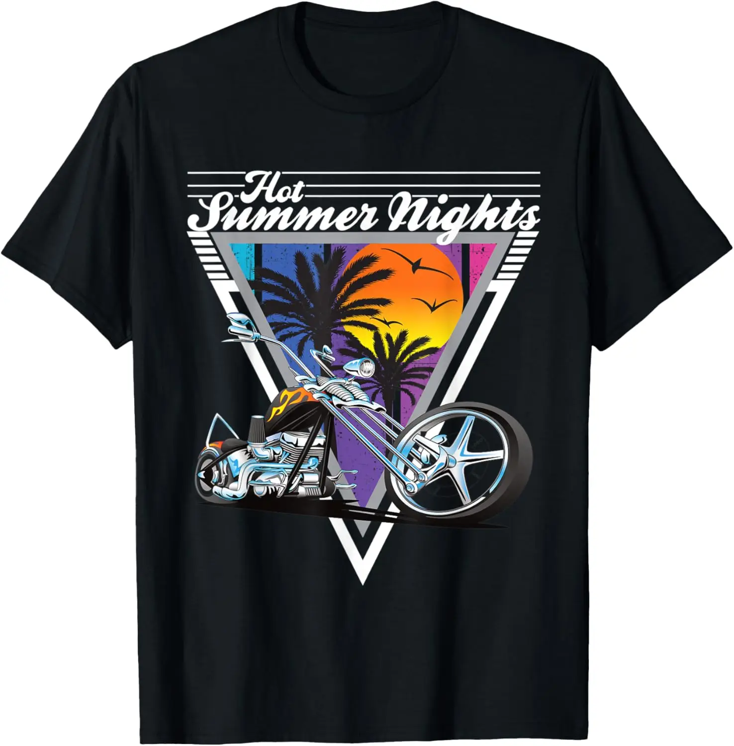 

Hot Summer Nights 80's Tropical Vintage Retro Motorcycle T-Shirt Motorcycle