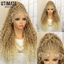 27/613 Blonde Synthetic Lace Frontal Cornrow Braided Wigs 24 Inches Kinky Curly Ponytail Braids Wig with Baby for Black Women