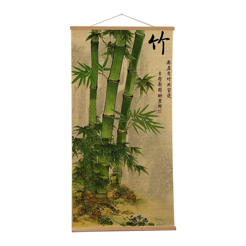 Customized 1pc Bamboo Roller Shutter Painting Decoration of Entrance Corridor Foyer Chinese Style Tea Room Hanging Paintings