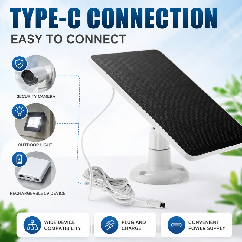 Waterproof White Solar Charging Panel Type-C Connector Adjustable Stand Solar Power Supply