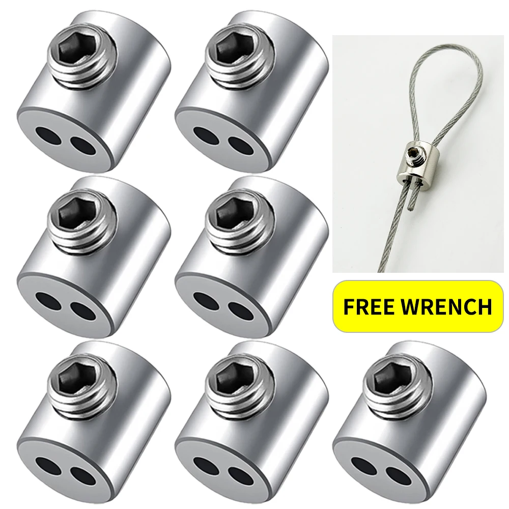 

10pcs Steel Wire Rope Clamp Stainless Steel Cable Hanging Clip Double hole Adjustable Screws Fixed Hardware Accessories