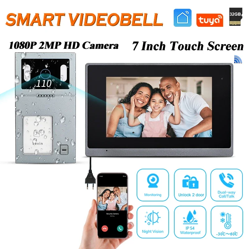 

Best white color 7 inch video door phone intercom kit call talk see unlock monitoring outside wifi cctv camera system security