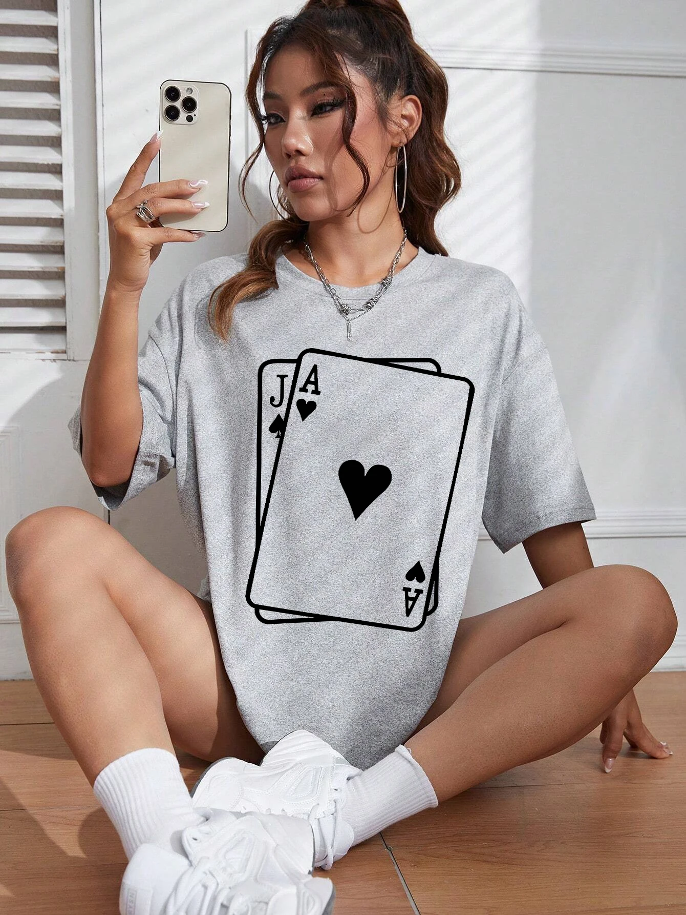 Poker Game Spades J And Hearts A Female Tshirts Breathable Soft T-Shirt Oversized Fashion Short Sleeve Cotton Street T-Shirts