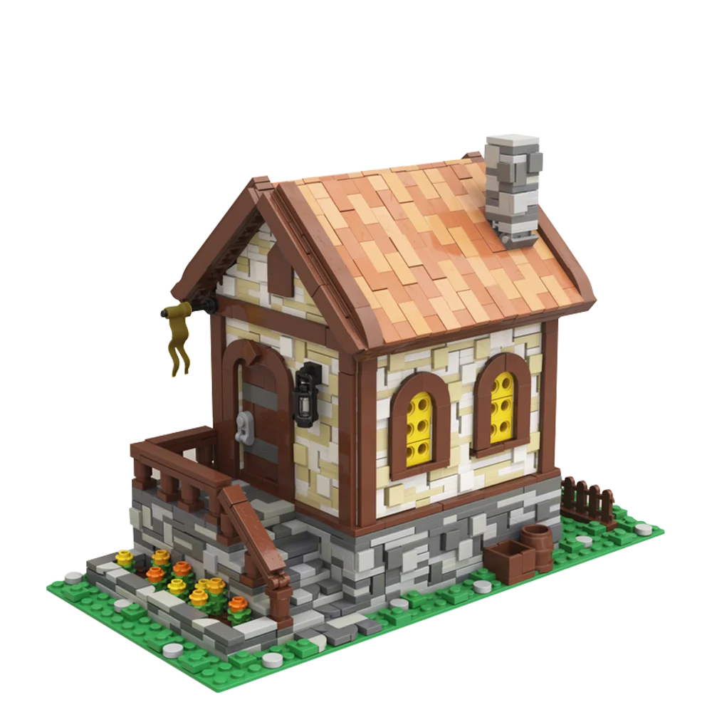 Gobricks MOC غابة القرون الوسطى كوخ مزرعة كوخ بنة مجموعة عرض الشارع العمارة كوخ التعليم لتقوم بها بنفسك ألعاب أطفال الطوب