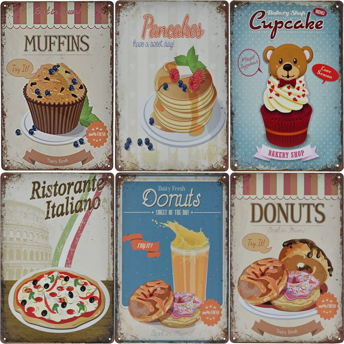 Vintage Classics Metal Sign Muffins Fast Food Shop Retro Tin Decorative Sign Wall Decor Metal Plate Cake Coffee Shop Delicacy