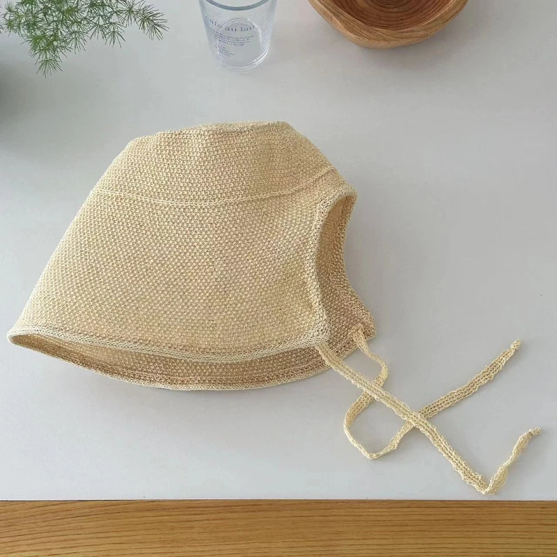 Korean Ins Solid Color Casual Versatile Cotton and Linen Loli Hat Spring and Summer French Flat Top Big Brim Bucket Hats Women