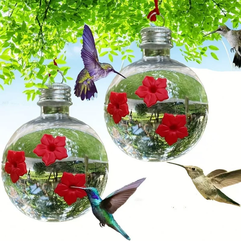 Bebedouro Esférico de Plástico para Pássaros, Suspenso para Exterior, com Três Furos para Beija-flores - Novo e em Destaque