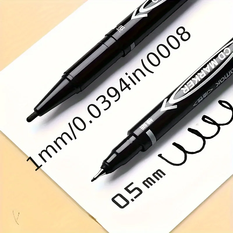 

16-Pack Black Dual-Tip Oil-Based Markers, featuring both fine and broad nibs for dual use. The quick-drying ink is suitable for